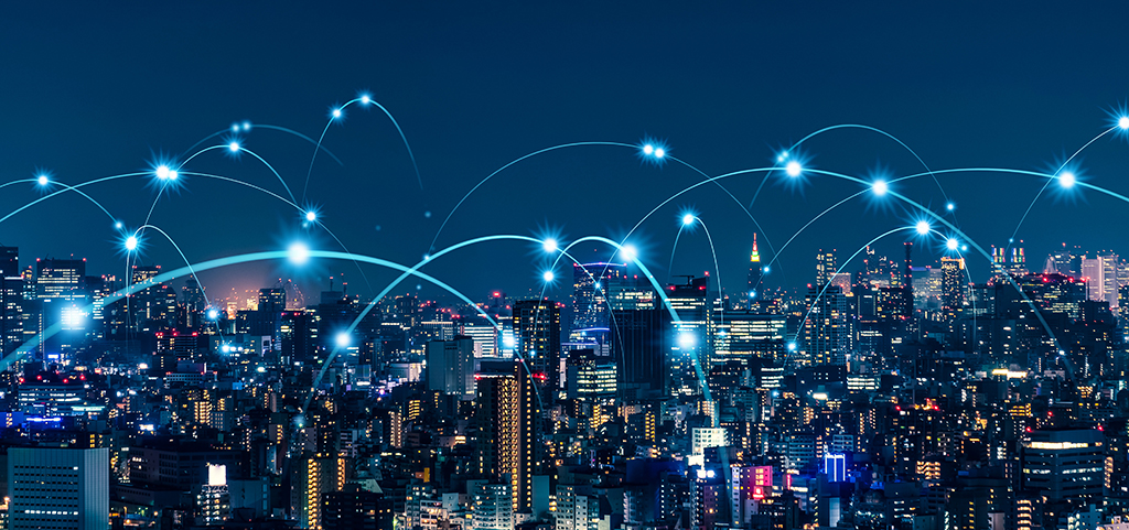 Smart city and communication network concept. 5G. LPWA (Low Power Wide Area). Wireless communication.